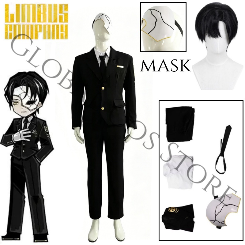 Black Face Mask Pack - ชุดคอสเพลย์ตัวละครเกม Rien จาก Limbus Company ชุดอนิเมะสีดำ