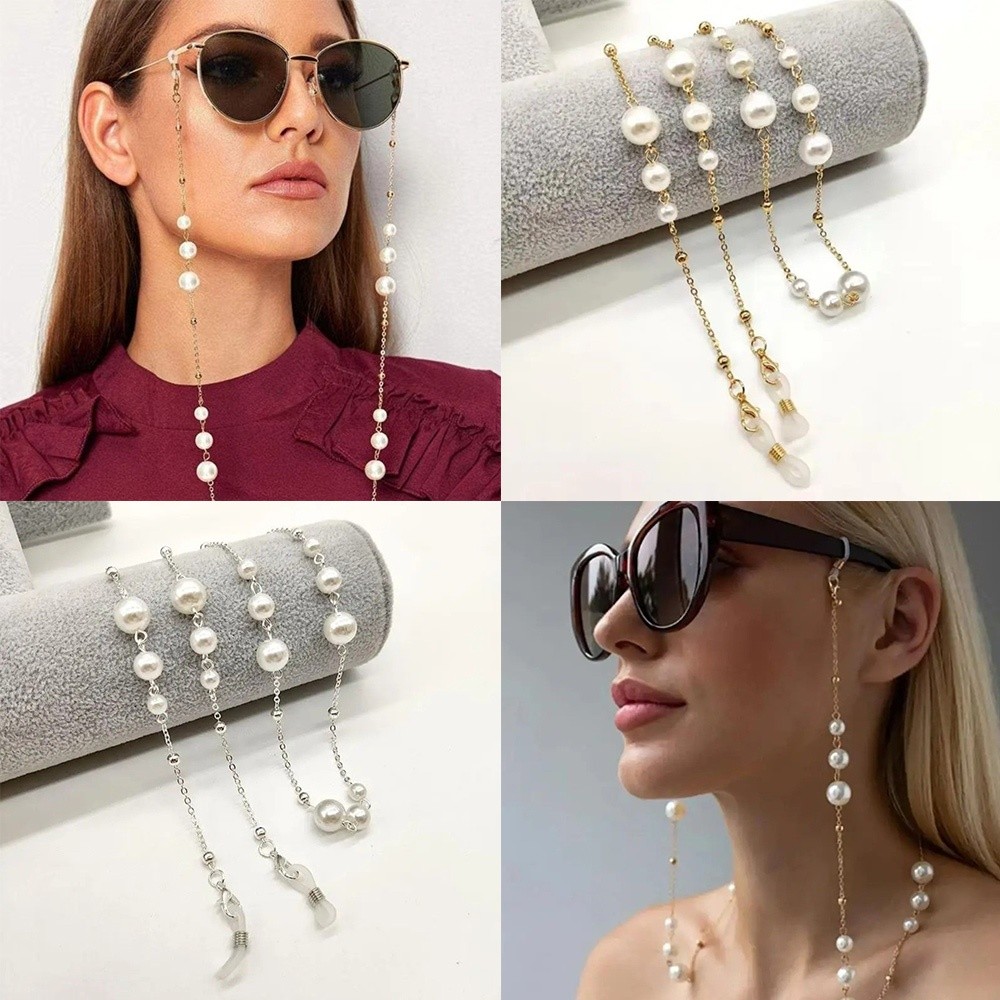 Mask Lanyard Adjustable - สายคล้องแว่นตาประดับมุกสุดฮิต ปรับระดับได้ ป้องกันการตกหล่น สายคล้องหน้ากากกันลื่น อุปกรณ์เสริมสำหรับผู้หญิง