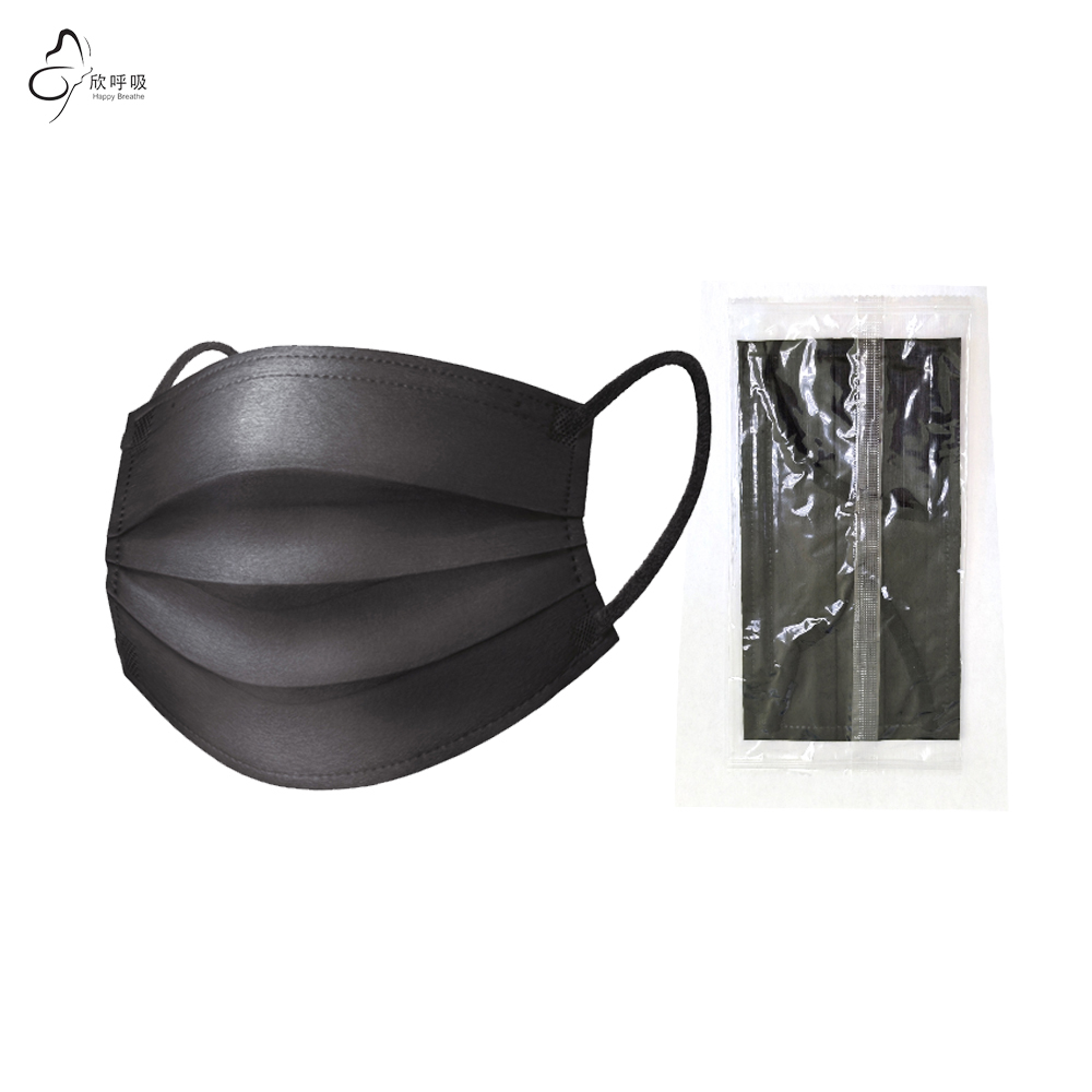 Black Face Mask Pack - แฮปปี้ บรีธ 3 ชั้น หน้ากากอนามัยแบบใช้แล้วทิ้ง ผ้าเมลท์โบลน
