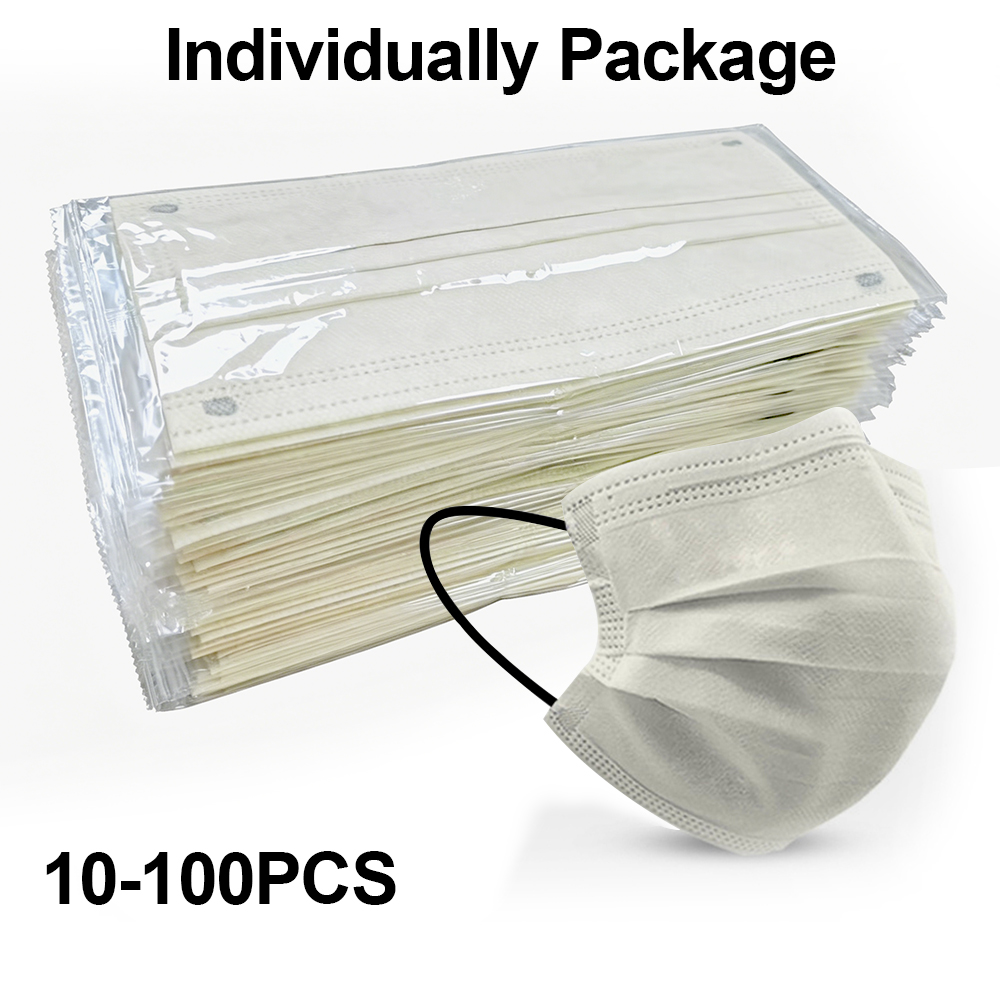 Disposable Mask Blue - 10-100 ชิ้น หน้ากากแบบใช้แล้วทิ้งสำหรับผู้ใหญ่ บรรจุภัณฑ์แยกชิ้น หน้ากากกรองละอองฝอย Meltblown