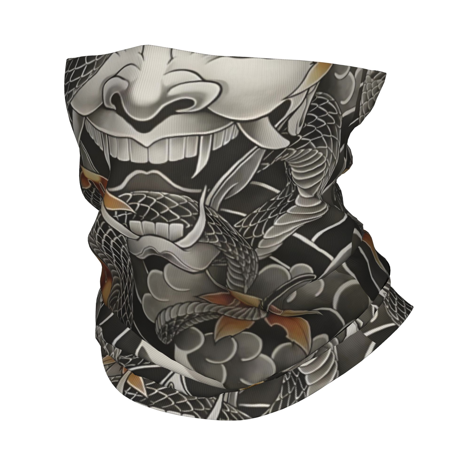 Neck Gaiter Face Cover - ผ้าพันคอแบบสวมศีรษะลายซามูไร โอนิ ปีศาจ สำหรับผู้ชายและผู้หญิง ใช้ในฤดูหนาว สำหรับเล่นสกี