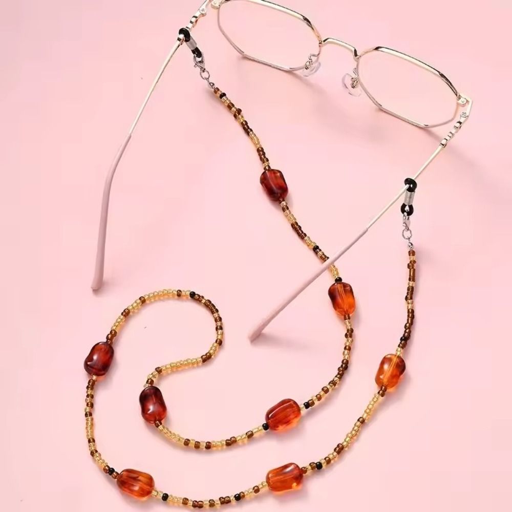 Mask Chain Holder - สายคล้องแว่นตาแบบกันลื่น กันตก สายคล้องแว่นกันแดด ป้องกันการสูญหาย แฟชั่น สายคล้องแว่นตาแก้วสีเหลืองอำพัน