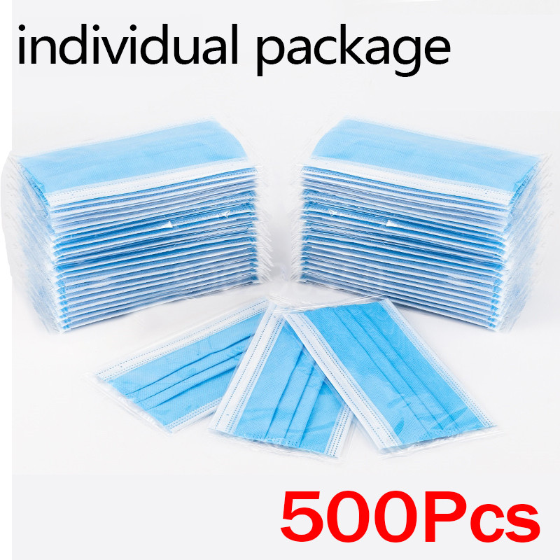 Disposable Mask Blue - 10-500pcs Disposable ผู้ใหญ่แต่ละแพคเกจหน้ากากกรอง Melt Blow Non-wove